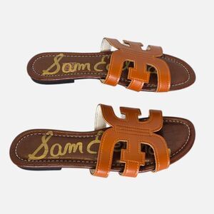 Sam Edelman Bay Cutout Slide Sandals Saddle Tan Leather Size 40 US 9/9.5